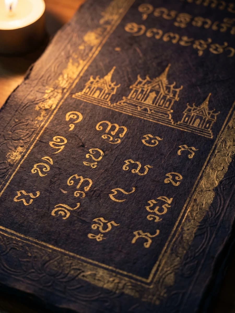 13. yüzyıl Sukhothai dönemi samut khoi katlamalı kitap Tay alfabesi el yazması kapak, Başkent Tercüme